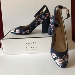 WHBM blue suede pump with ankle strap